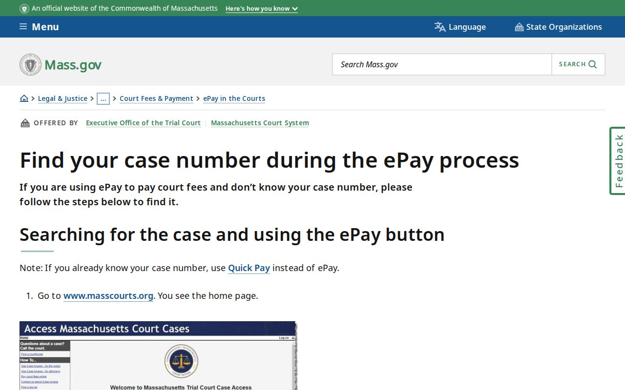 Barnstable County traffic warrant search and the Trial Court case number route used to locate a payable citation case