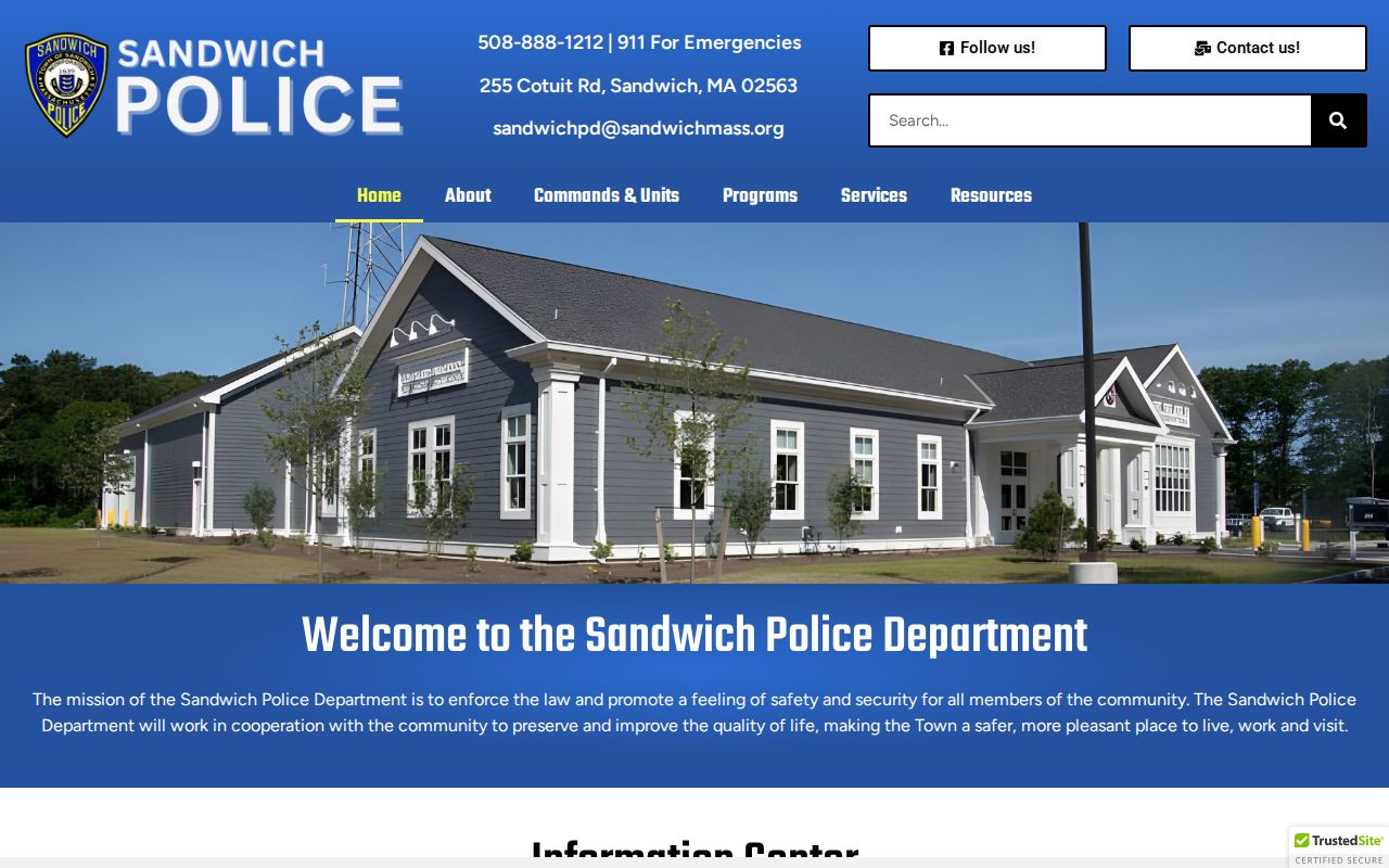 Sandwich warrant records and the Sandwich Police Department contact page for report requests